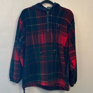 Vtg Polo Ralph Lauren Polartec plaid fleece quarter zip Large